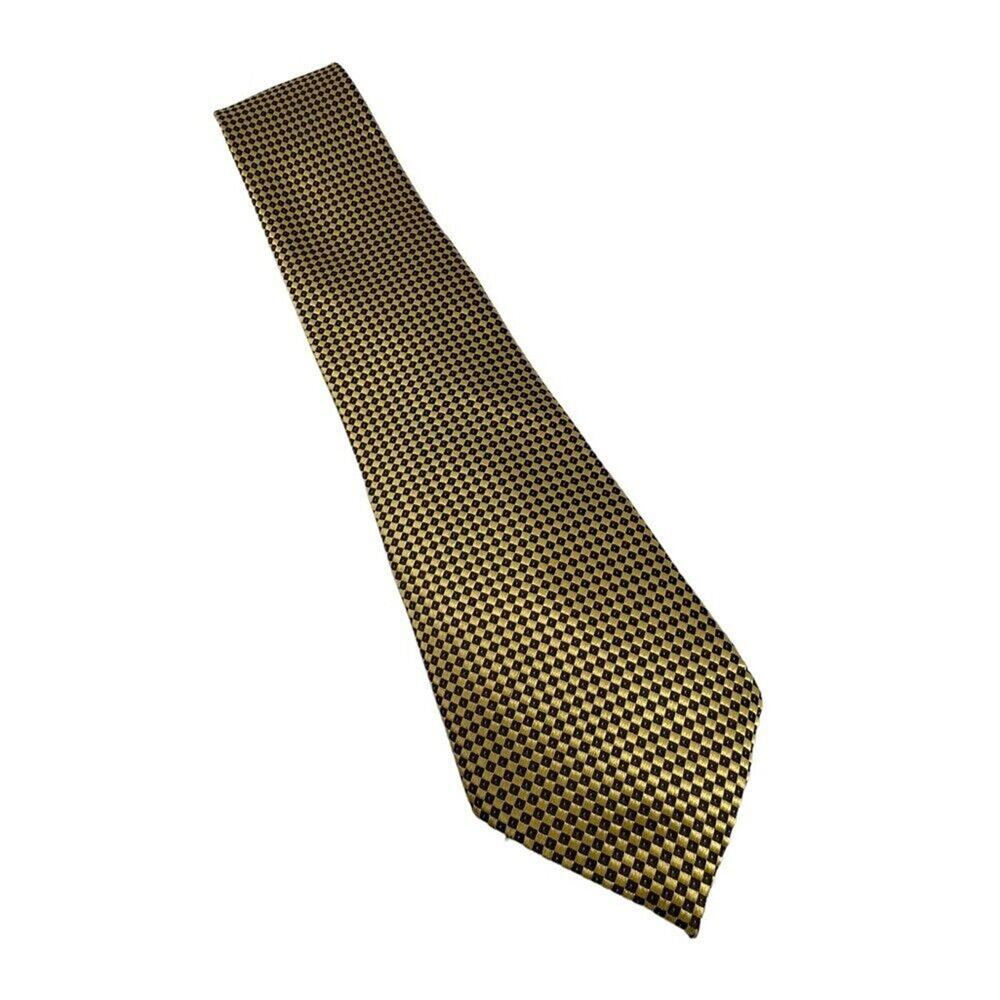 Kai Long Hand Made Tie 100% Silk Gold Diamond Design Classy Yellow